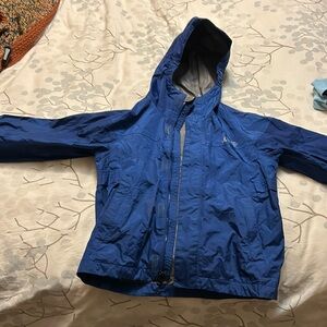Blue kids small ems lightweight raincoat. EUC. Zipper, Velcro closing.